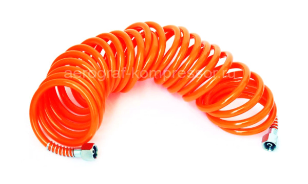 Шланг спиральный 5 м витой полиуретановый, разъемы 1/4 дюйма 